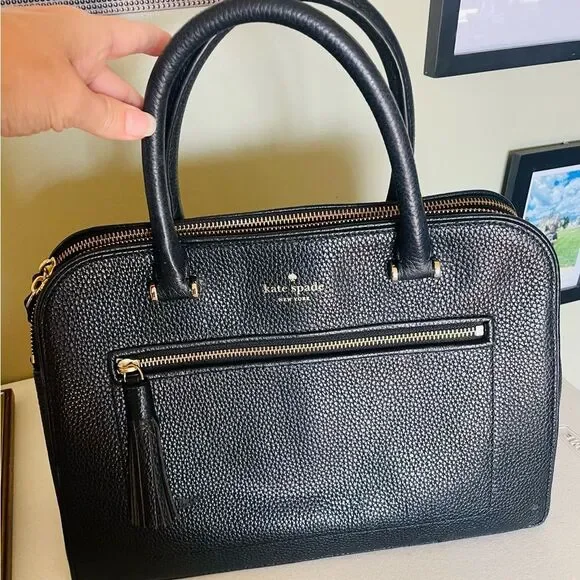 Kate Spade Black Leather Kalen Chester Street Satchel purse bag w strap EUC - Picture 2 of 9